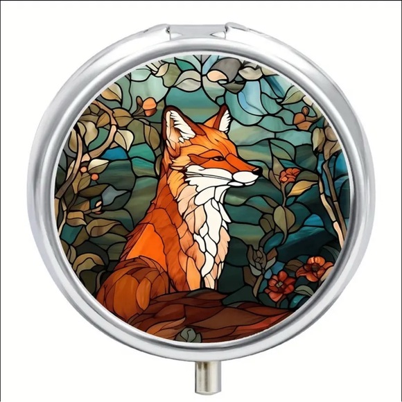 Pill Box Accessories - 🐰 Mosaic Fox Multi-Use Pill Box Mirror Container